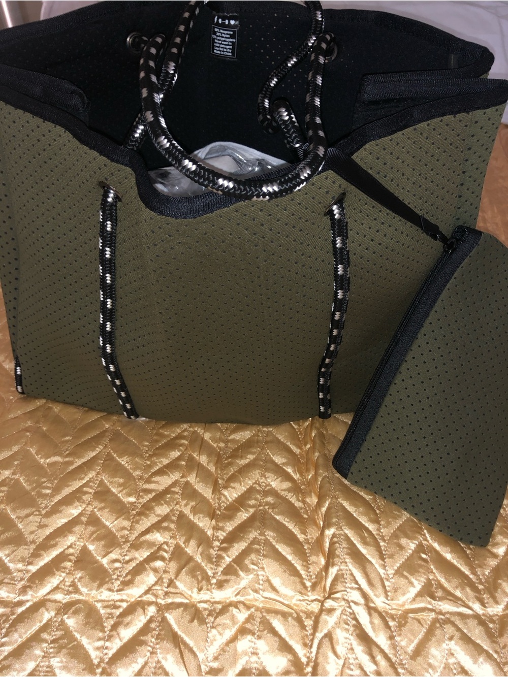 Olive Green Neoprene Tote Bag with Pouch